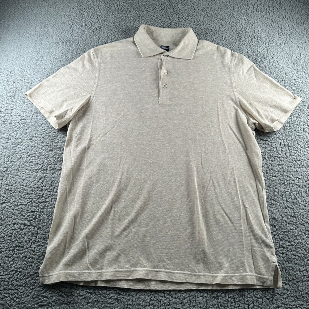Fedeli Polo Shirt Mens 52 Beige Made in Italy Linen Blend Knit Short Sleeve